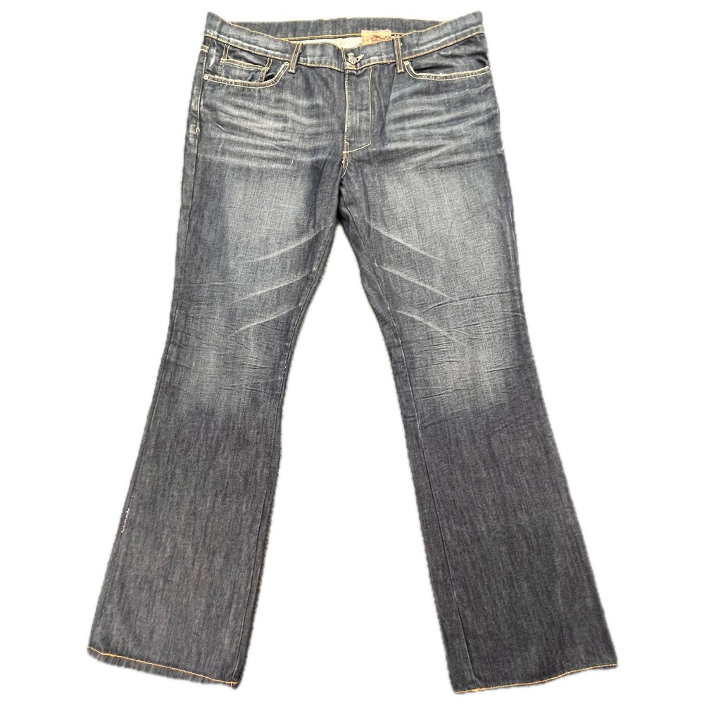 Monarchy Mens Jeans Bootcut Union Jack Pocket Emblem Logo Dark Wash Size 41x34